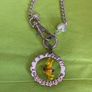 Betsy Johnson Frisky kitty rhinestone necklace/ belt chain silver tone